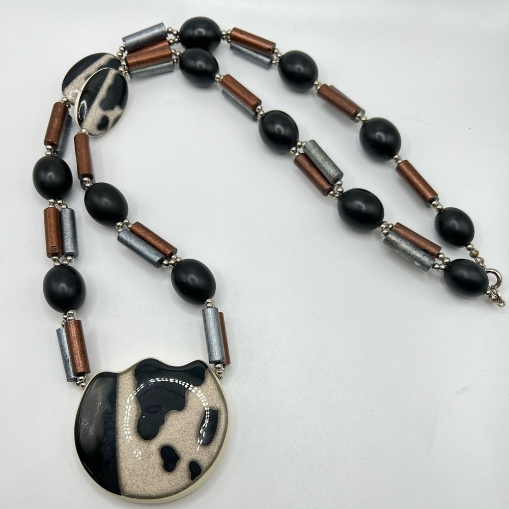 1950s Japan Long Ceramic Bead Statement Necklace Art Deco